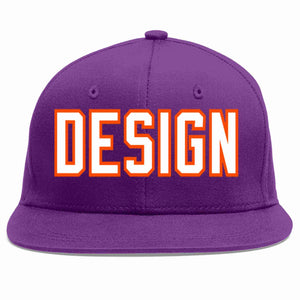 Custom Purple White-Orange Flat Eaves Sport Baseball Cap Design for Men/Women/Youth