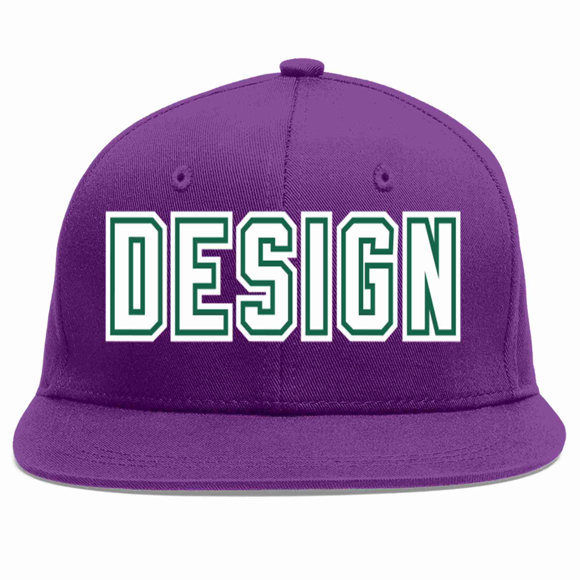 Conception personnalisée de casquette de baseball de sport à avant-toit plat violet blanc-vert Kelly pour hommes/femmes/jeunes