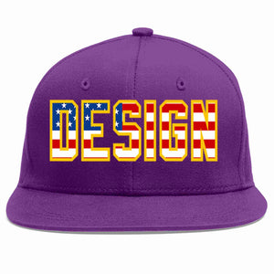 Custom Purple Vintage USA Flag-Gold Flat Eaves Sport Baseball Cap Design for Men/Women/Youth