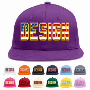 Custom Purple Vintage USA Flag-Gold Flat Eaves Sport Baseball Cap Design for Men/Women/Youth