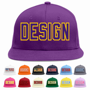 Custom Purple purple-Gold Flat Eaves Sport Baseball Cap Design for Men/Women/Youth