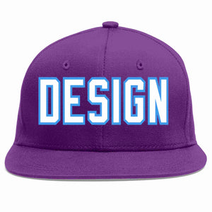 Custom Purple White-Powder Blue Flat Eaves Sport Baseball Cap Design for Men/Women/Youth