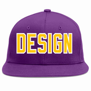 Conception personnalisée de casquette de baseball de sport à avant-toit plat violet or-blanc pour hommes/femmes/jeunes