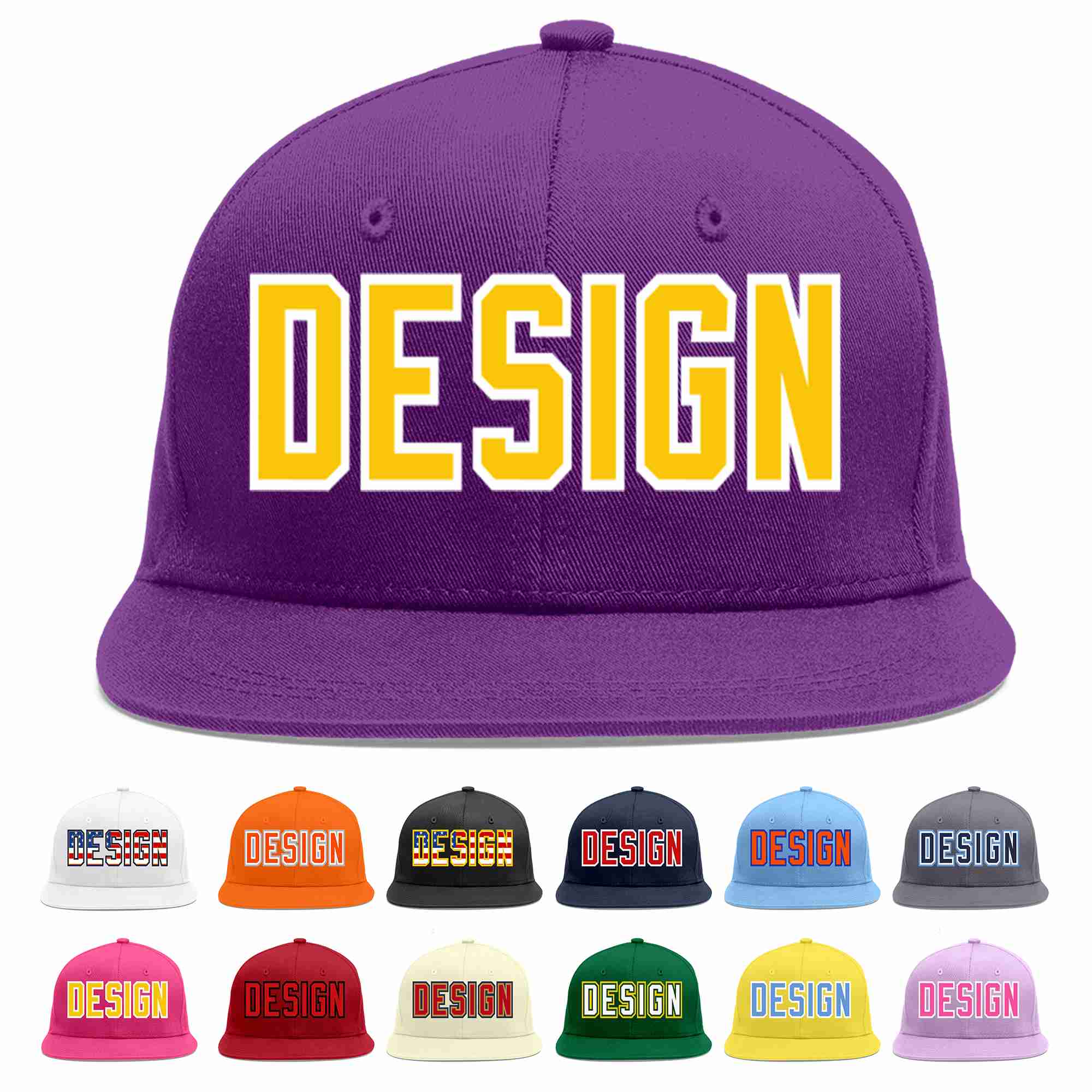 Custom Purple Gold-White Flat Eaves Sport Baseball Cap Design for Men/Women/Youth