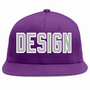 Custom Purple Gray-White Flat Eaves Sport Baseball Cap Design for Men/Women/Youth