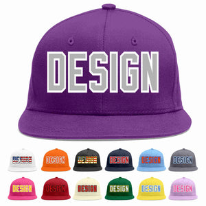 Custom Purple Gray-White Flat Eaves Sport Baseball Cap Design for Men/Women/Youth