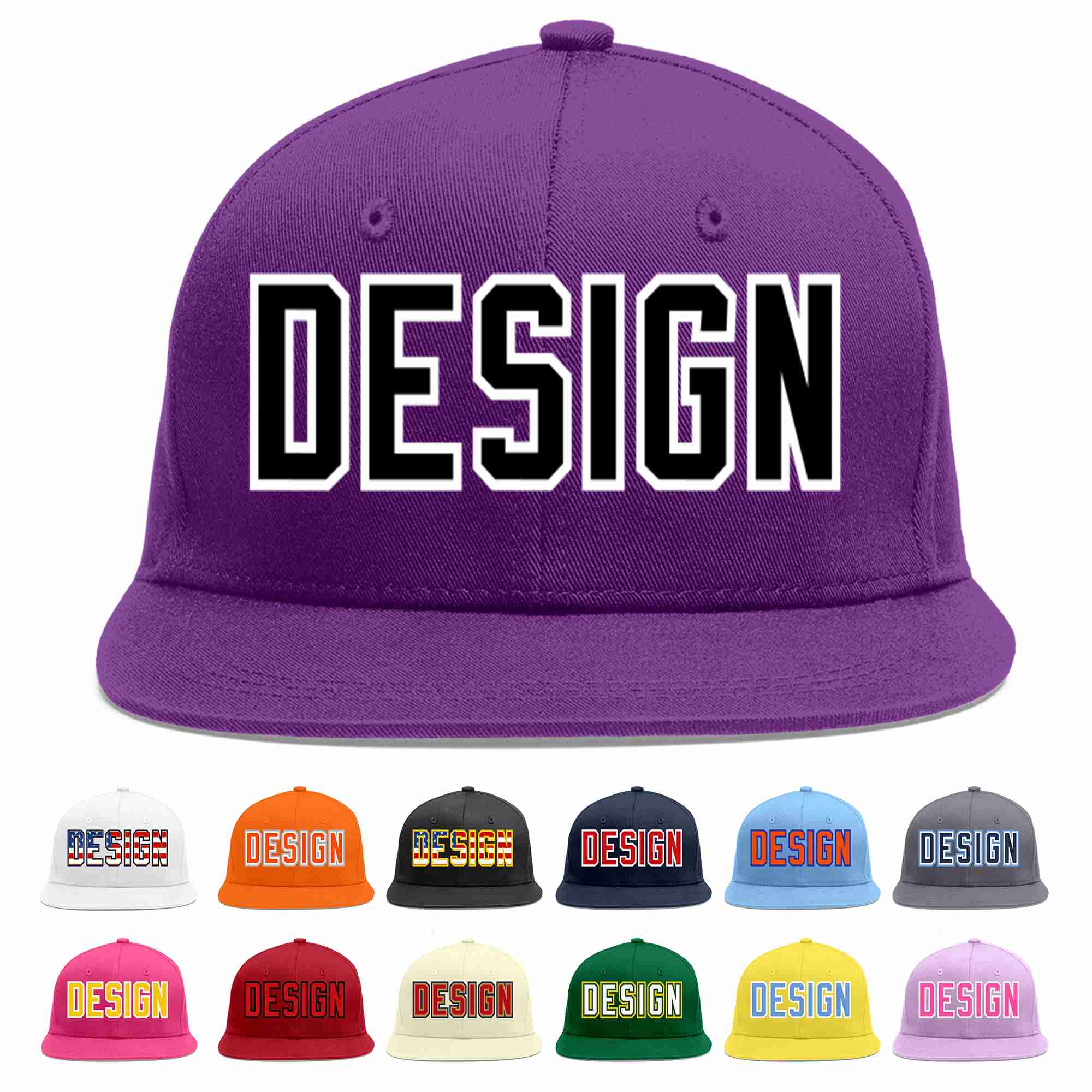 Conception personnalisée de casquette de baseball de sport à avant-toit plat violet noir-blanc pour hommes/femmes/jeunes