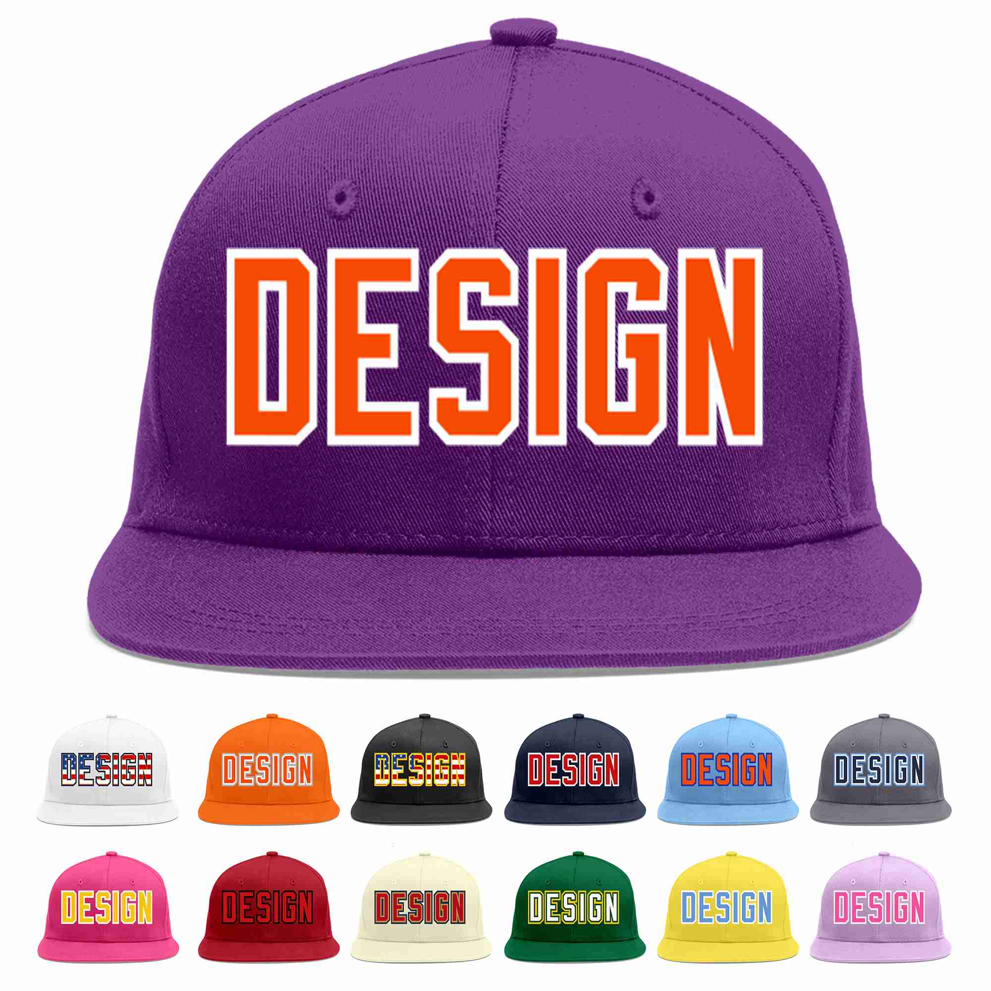 Custom Purple Orange-White Flat Eaves Sport Baseball Cap Design for Men/Women/Youth