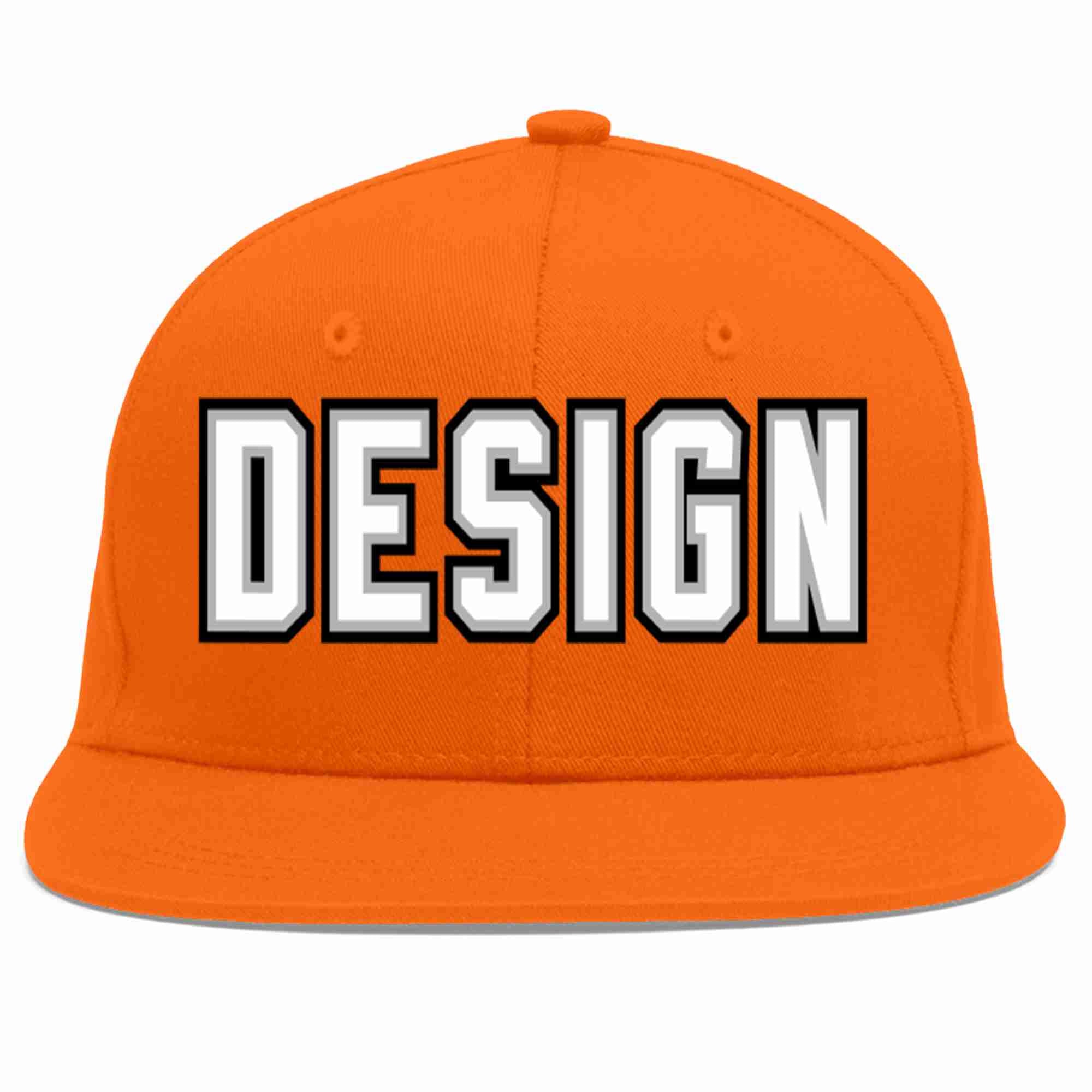 Conception personnalisée de casquette de baseball de sport à avant-toit plat orange blanc-gris pour hommes/femmes/jeunes