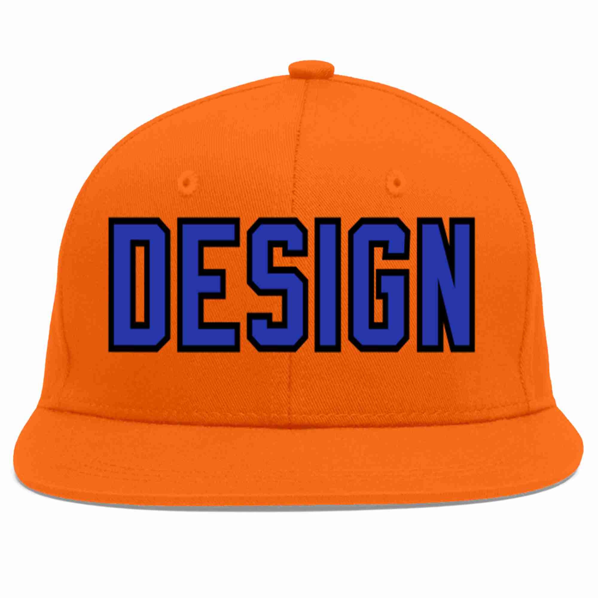 Custom Orange Royal-Black Flat Eaves Sport Baseball Cap Design for Men/Women/Youth