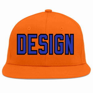 Casquette de baseball personnalisée Orange Royal-Black Flat Eaves Sport pour hommes/femmes/jeunes