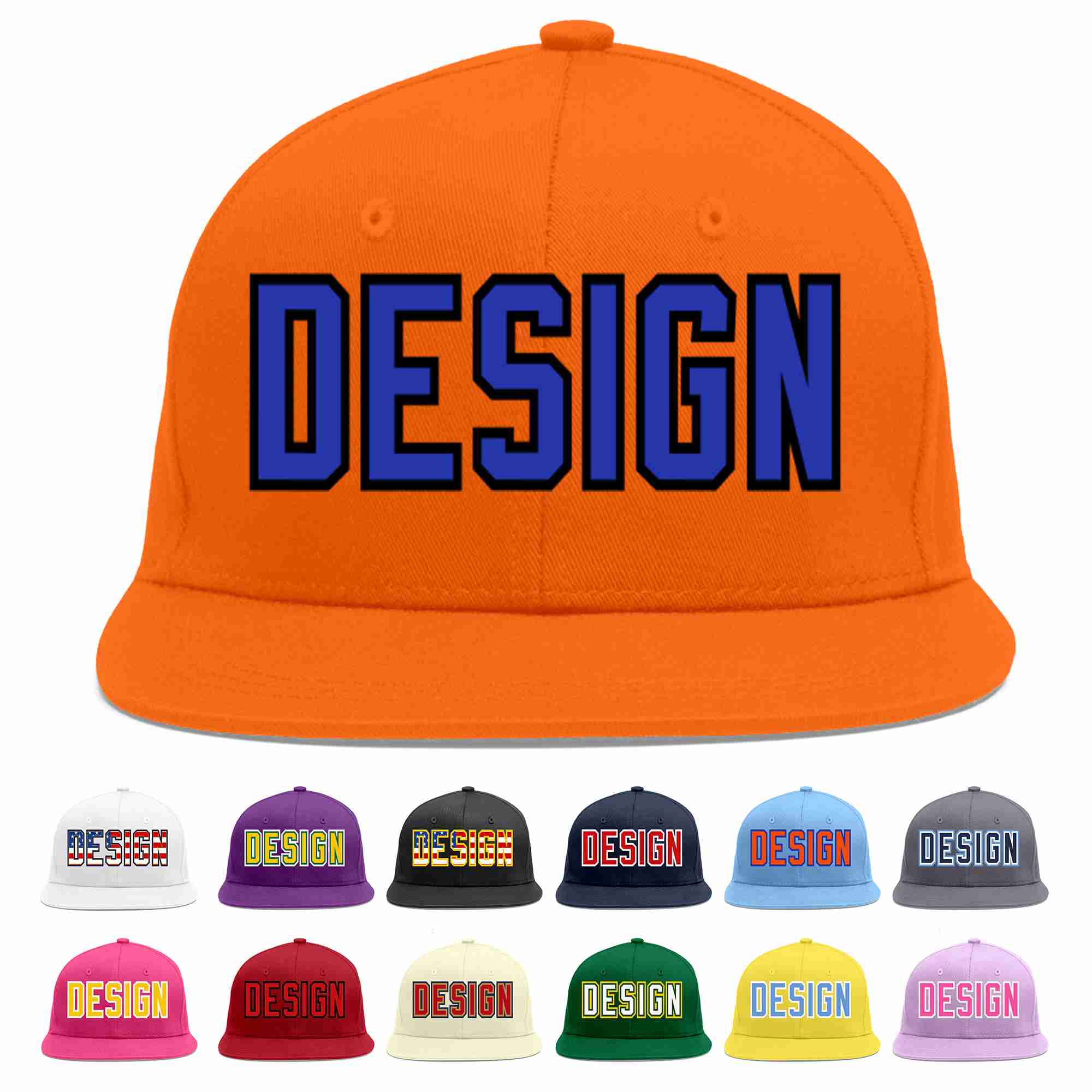 Custom Orange Royal-Black Flat Eaves Sport Baseball Cap Design for Men/Women/Youth