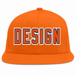 Custom Orange Orange-Navy Flat Eaves Sport Baseball Cap Design for Men/Women/Youth