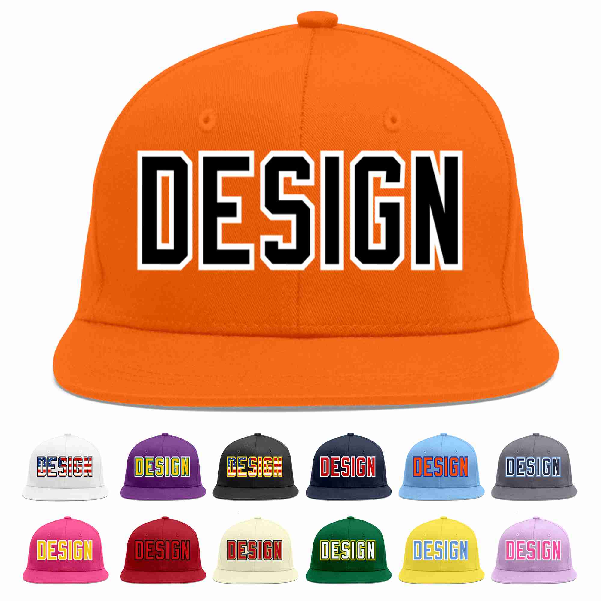 Custom Orange Black-White Flat Eaves Sport Baseball Cap Design for Men/Women/Youth