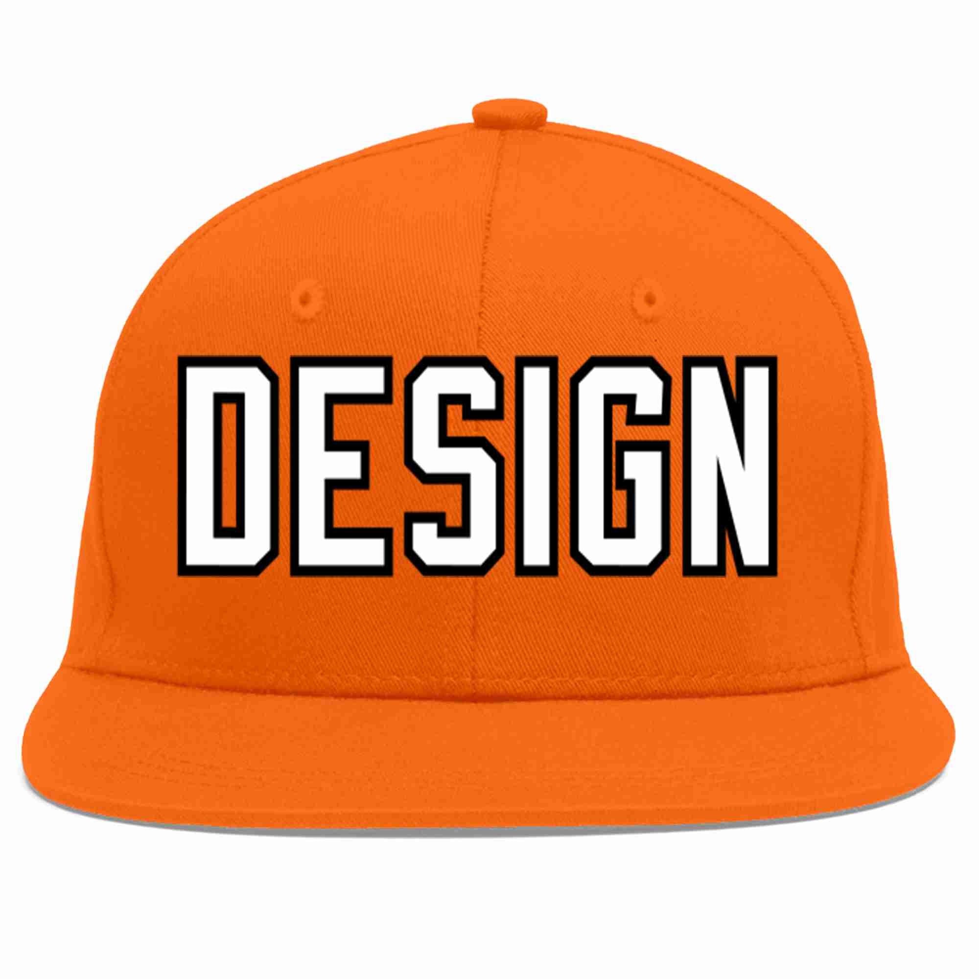 Conception personnalisée de casquette de baseball de sport à avant-toit plat orange blanc-noir pour hommes/femmes/jeunes