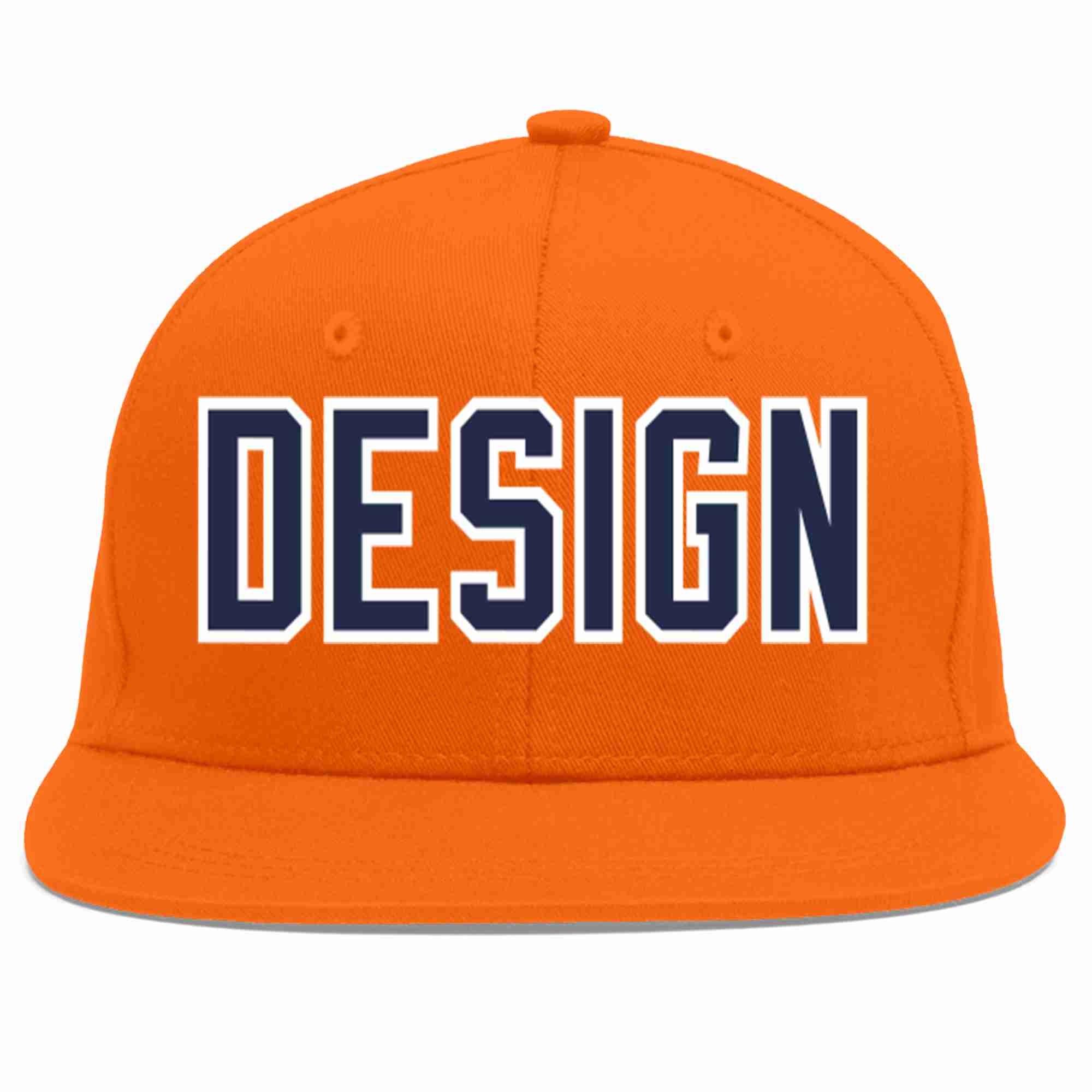 Custom Orange Navy-White Flat Eaves Sport Baseball Cap Design for Men/Women/Youth