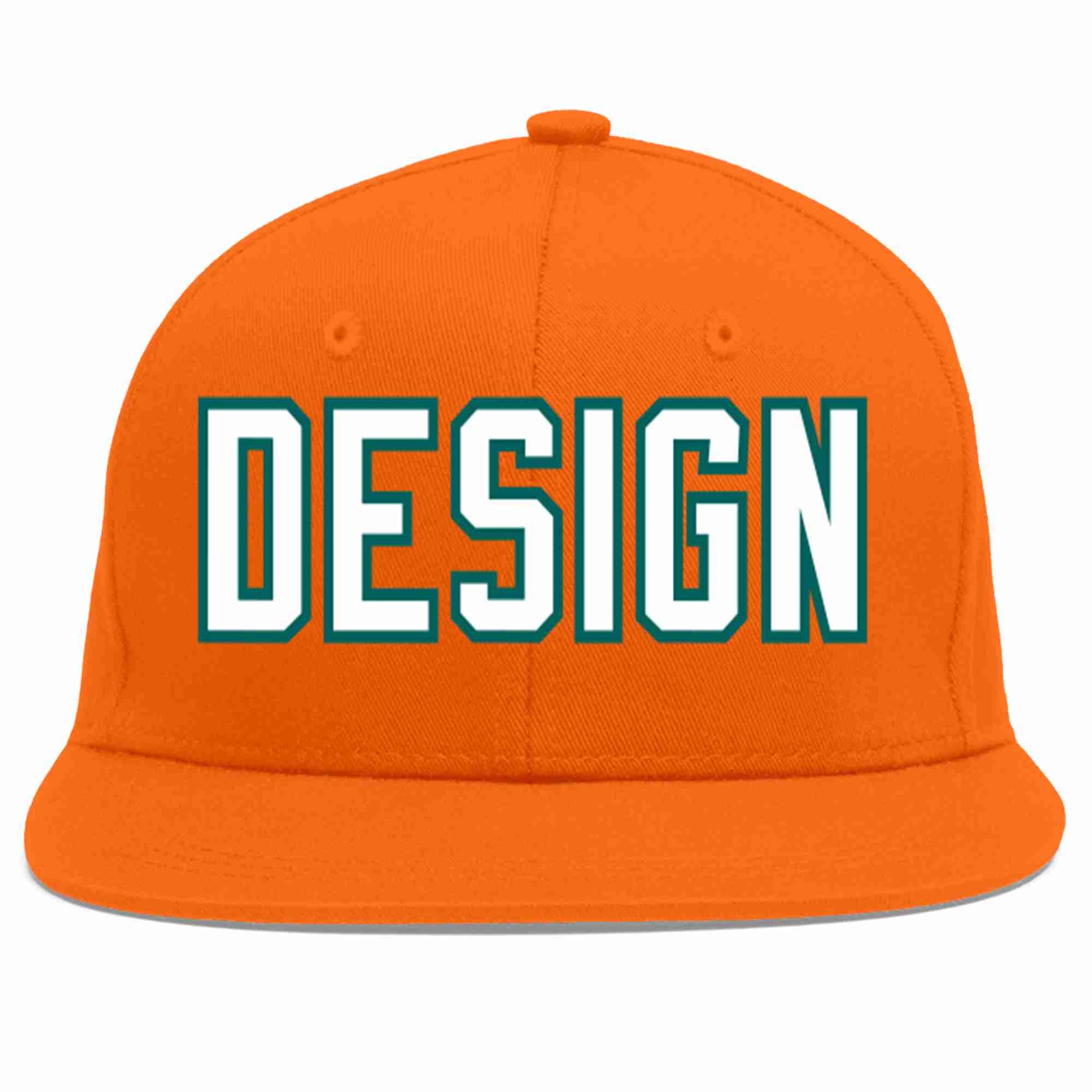 Conception personnalisée de casquette de baseball de sport à avant-toit plat orange blanc-aqua pour hommes/femmes/jeunes