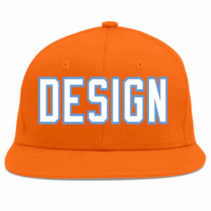 Custom Orange White-Light Blue Flat Eaves Sport Baseball Cap Design for Men/Women/Youth