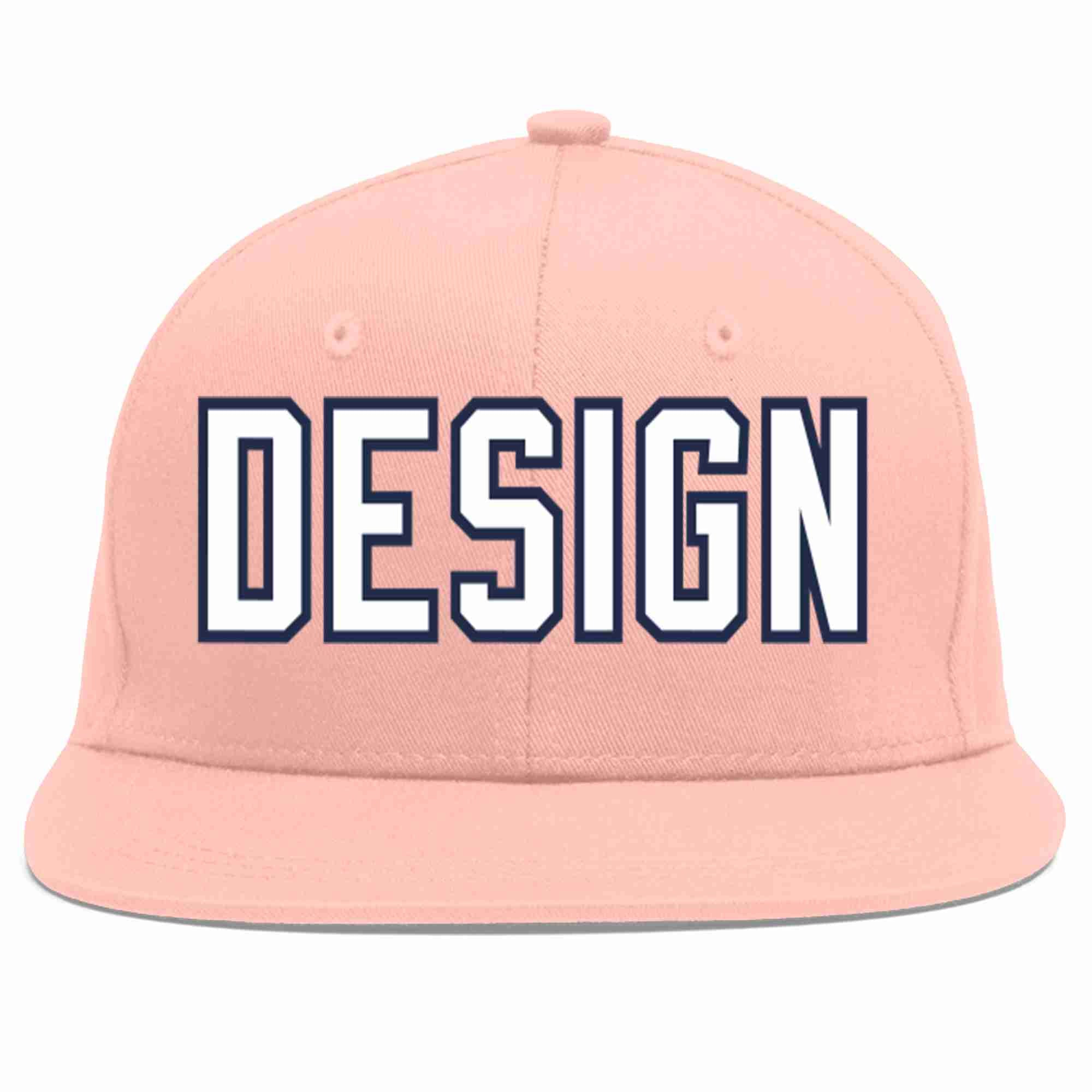 Custom Pink White-Navy Flat Eaves Sport Baseball Cap Design for Men/Women/Youth