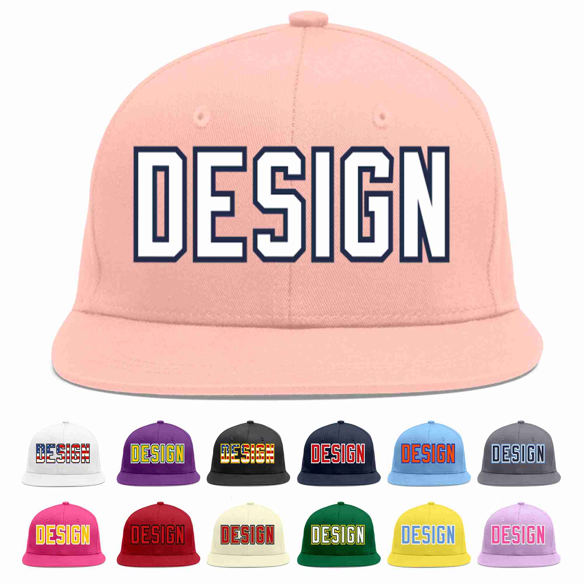 Custom Pink White-Navy Flat Eaves Sport Baseball Cap Design for Men/Women/Youth