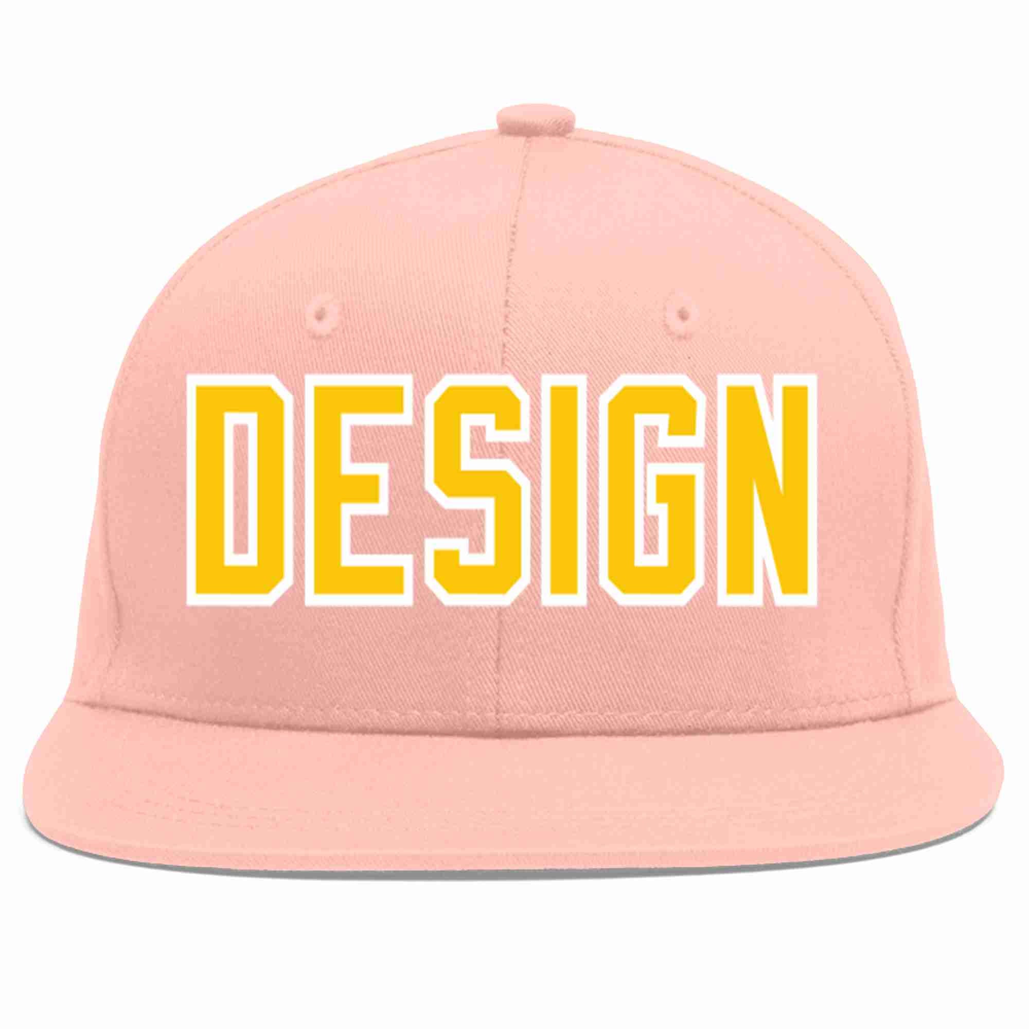 Custom Pink Gold-White Flat Eaves Sport Baseball Cap Design for Men/Women/Youth