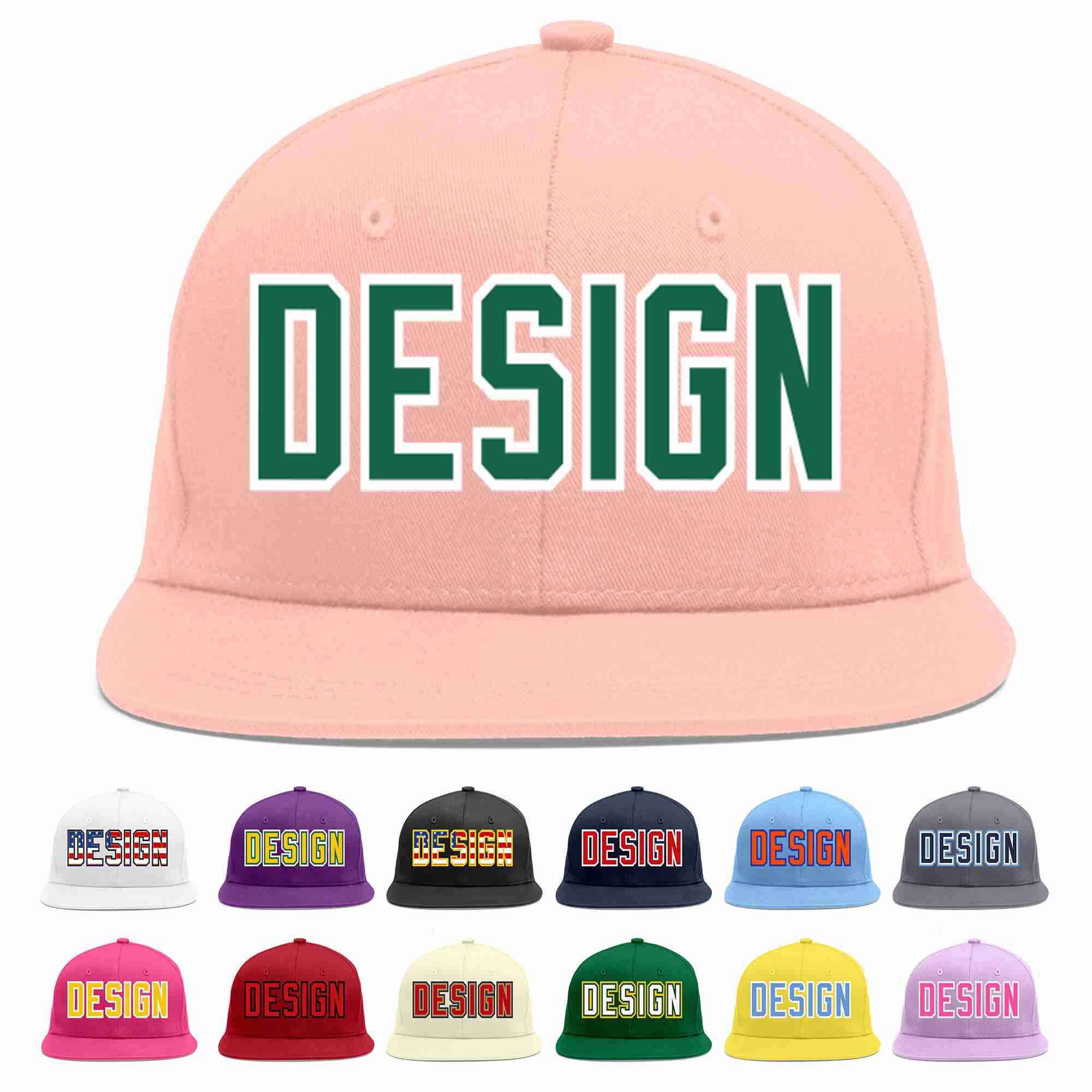 Custom Pink Kelly Green-White Flat Eaves Sport Baseball Cap Design for Men/Women/Youth