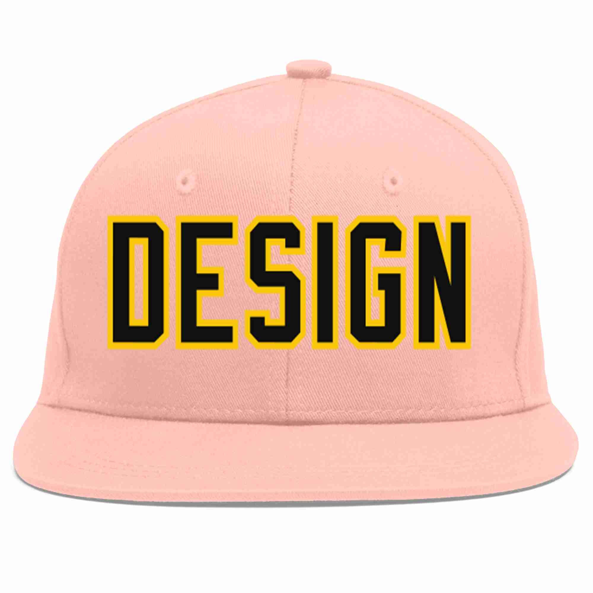 Custom Pink Black-Gold Flat Eaves Sport Baseball Cap Design for Men/Women/Youth