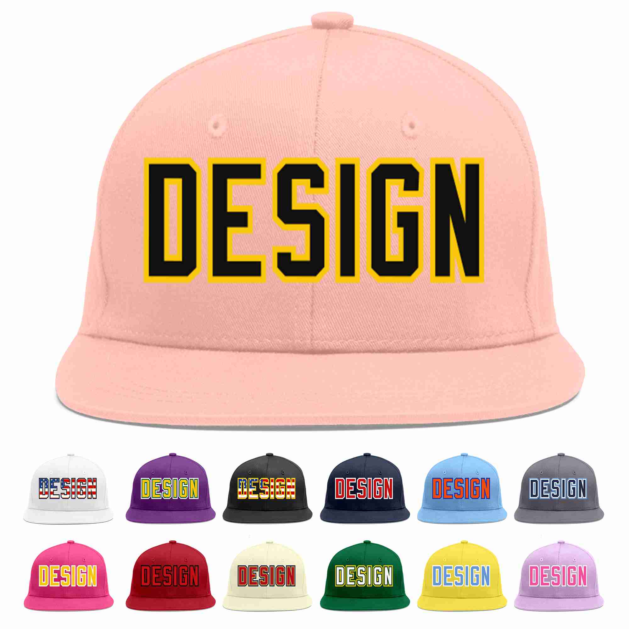 Custom Pink Black-Gold Flat Eaves Sport Baseball Cap Design for Men/Women/Youth