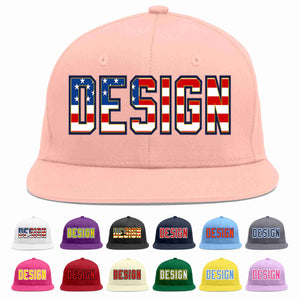 Custom Pink Vintage USA Flag-Gold Flat Eaves Sport Baseball Cap Design for Men/Women/Youth