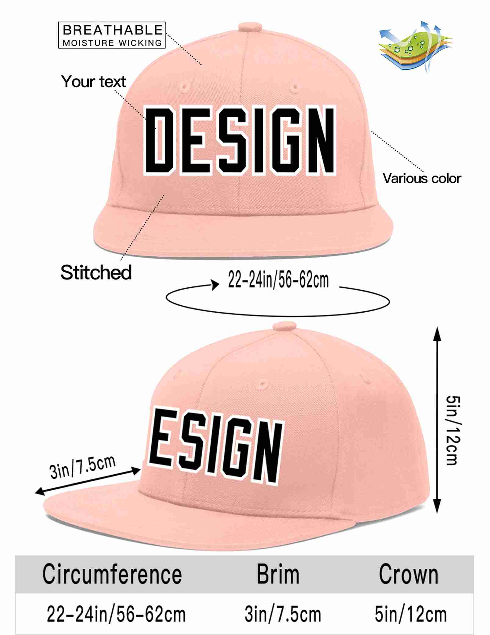 Custom Pink Black-White Flat Eaves Sport Baseball Cap Design for Men/Women/Youth