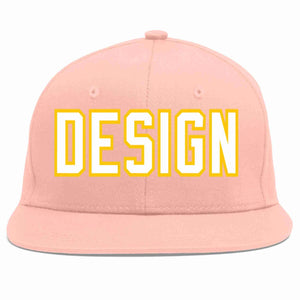 Custom Pink White-Gold Flat Eaves Sport Baseball Cap Design for Men/Women/Youth