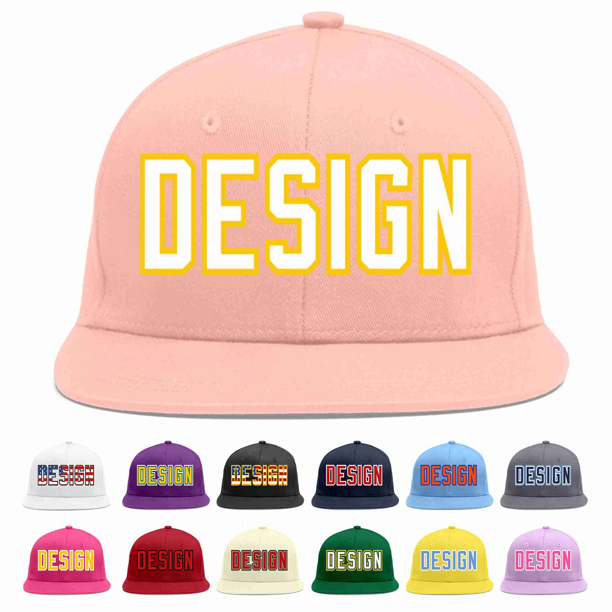 Custom Pink White-Gold Flat Eaves Sport Baseball Cap Design for Men/Women/Youth