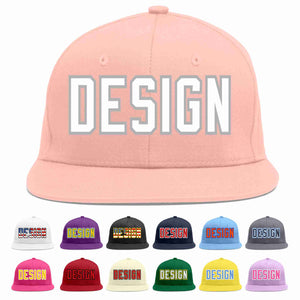 Custom Pink White-Gray Flat Eaves Sport Baseball Cap Design for Men/Women/Youth