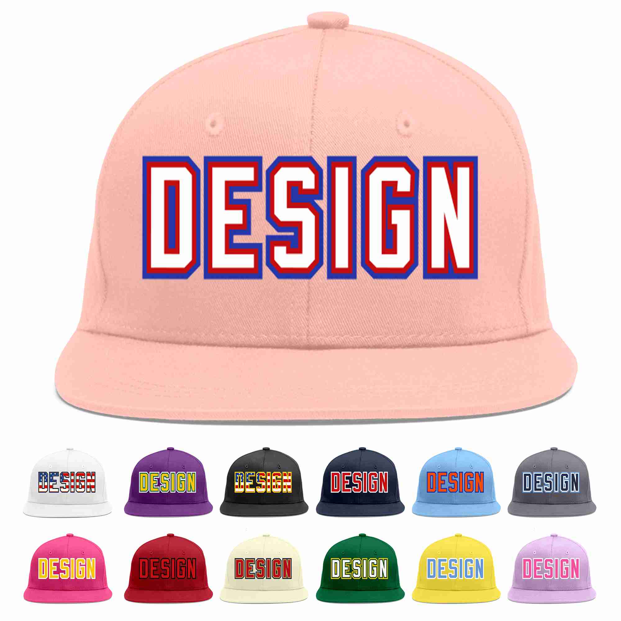 Custom Pink White-Red Flat Eaves Sport Baseball Cap Design for Men/Women/Youth