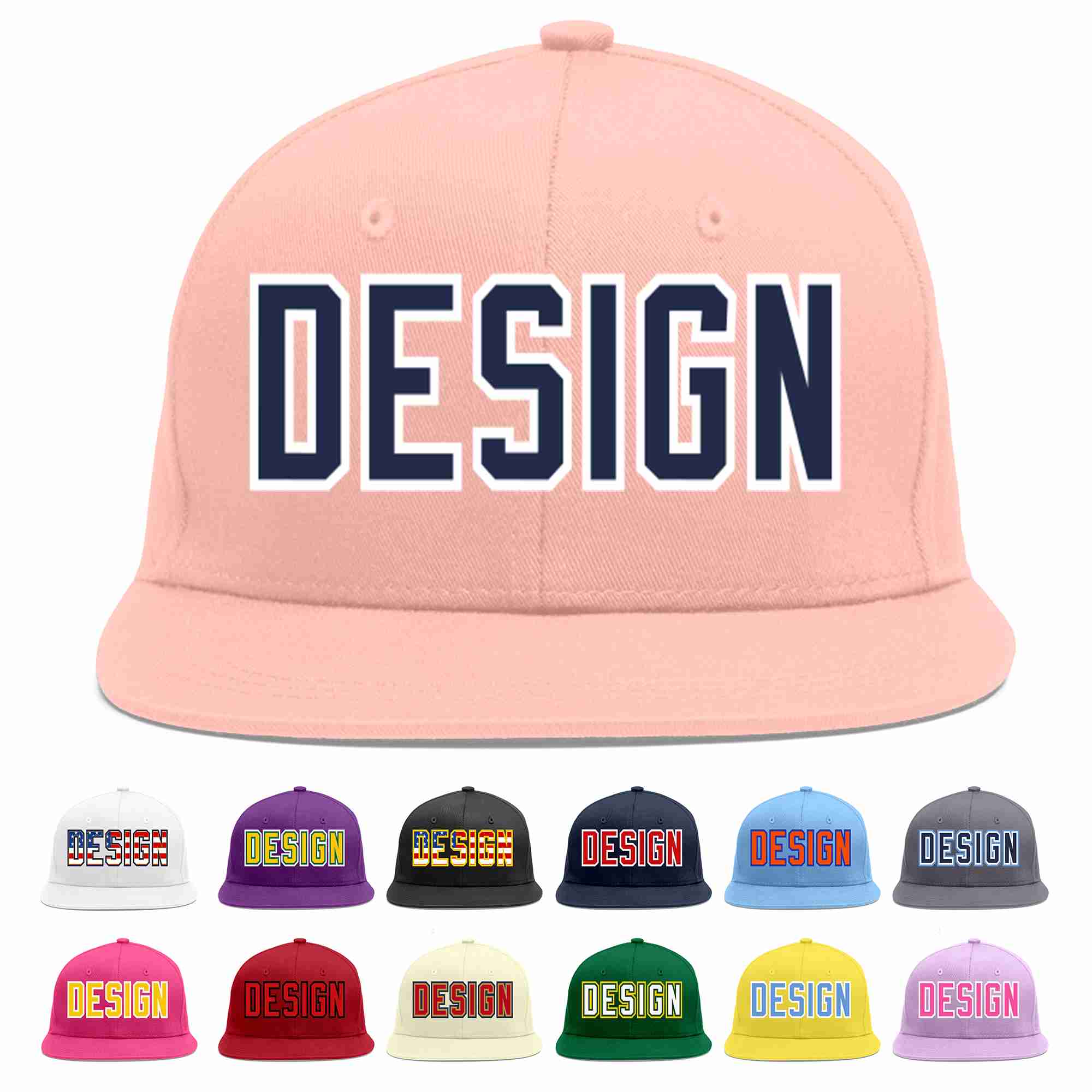 Custom Pink Navy-White Flat Eaves Sport Baseball Cap Design for Men/Women/Youth