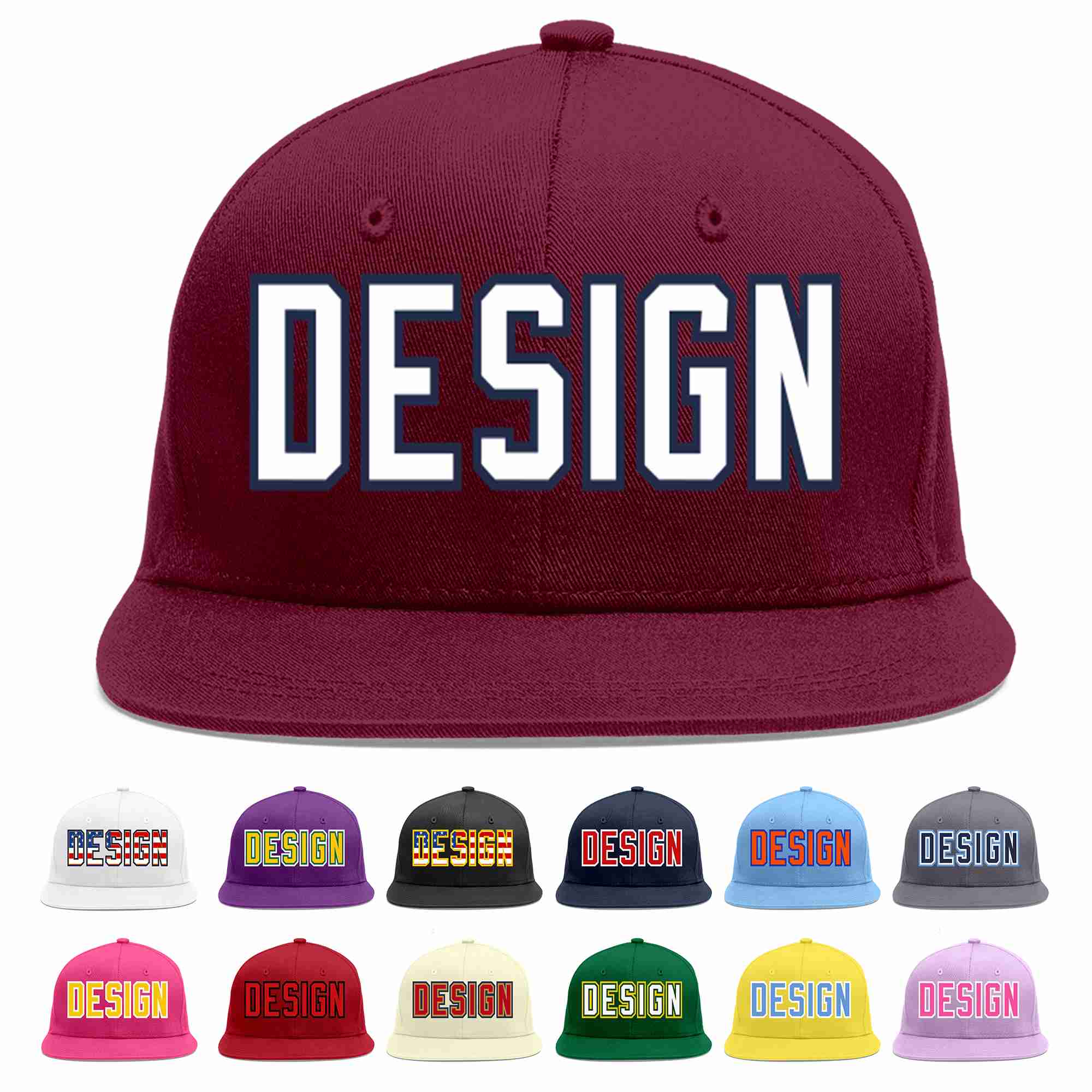 Custom Crimson White-Navy Flat Eaves Sport Baseball Cap Design for Men/Women/Youth