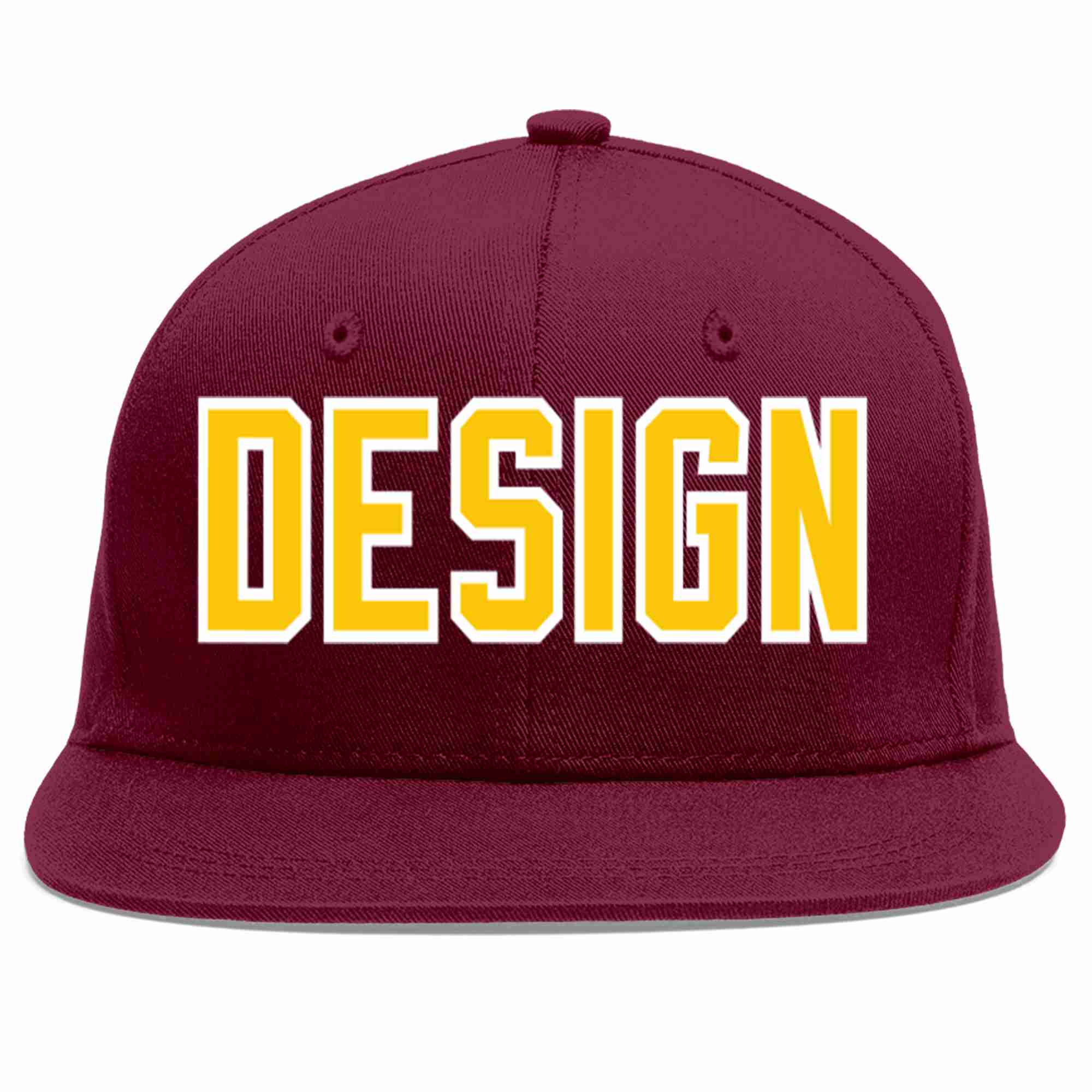 Custom Crimson Gold-White Flat Eaves Sport Baseball Cap Design for Men/Women/Youth