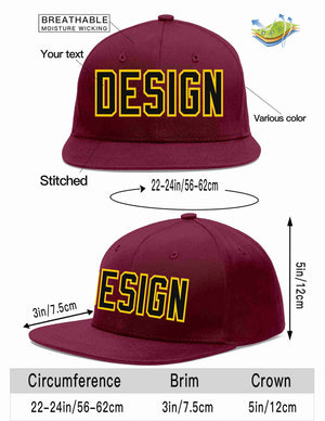 Custom Crimson Black-Gold Flat Eaves Sport Baseball Cap Design for Men/Women/Youth