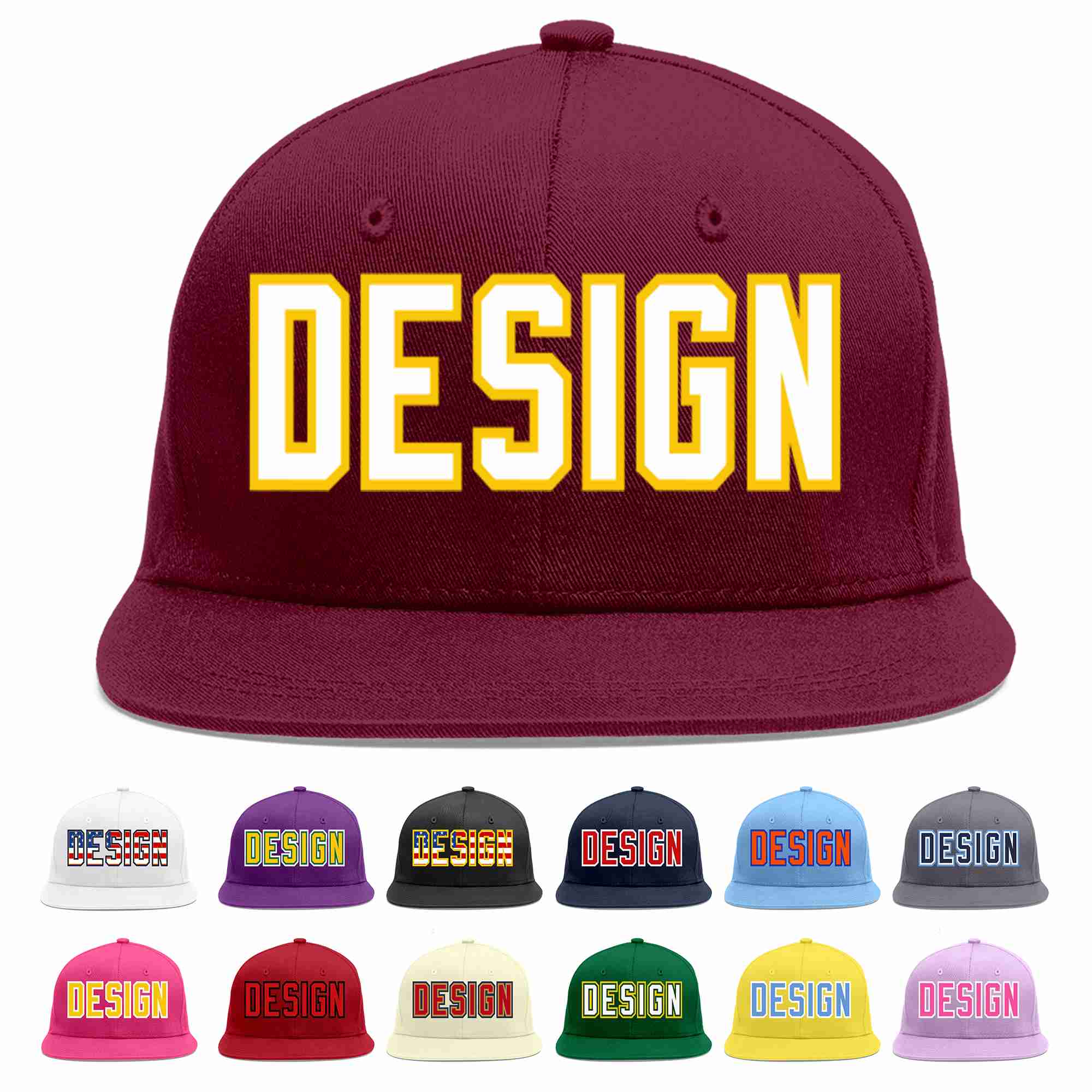 Custom Crimson White-Gold Flat Eaves Sport Baseball Cap Design for Men/Women/Youth