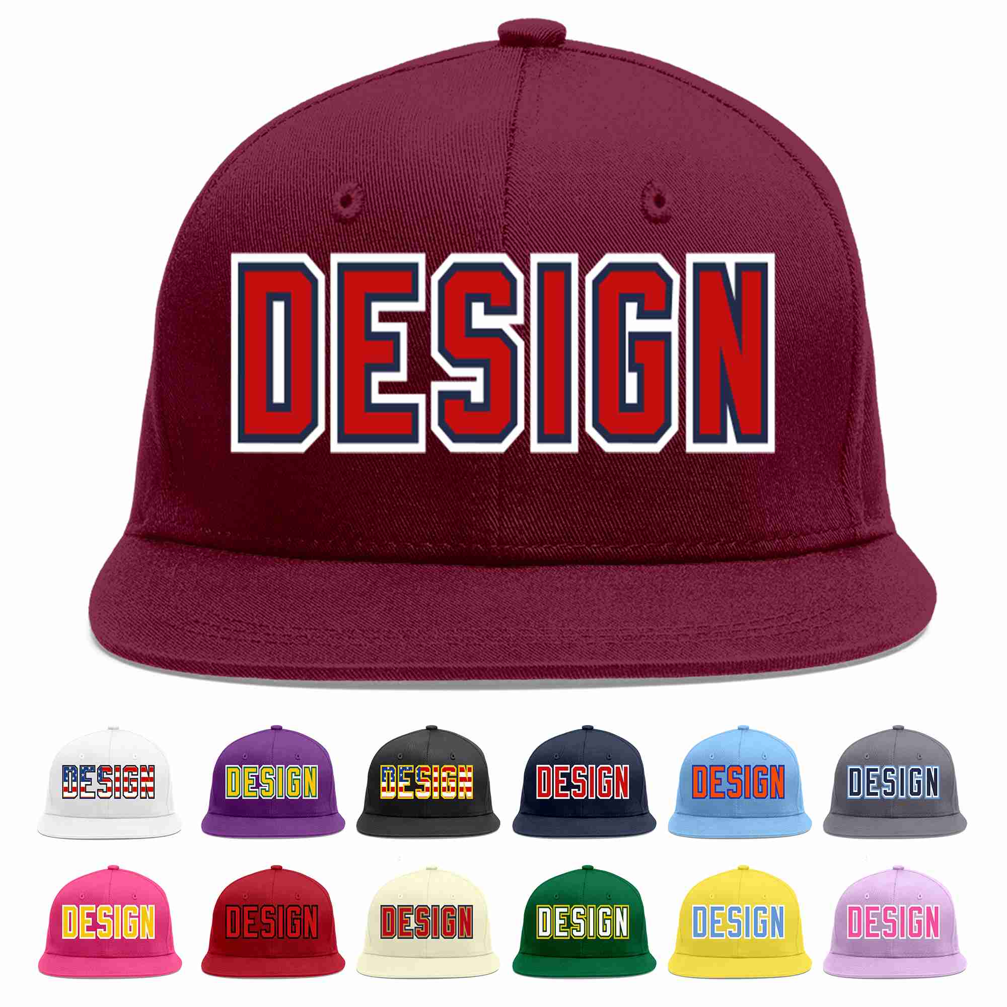 Custom Crimson Red-Navy Flat Eaves Sport Baseball Cap Design for Men/Women/Youth