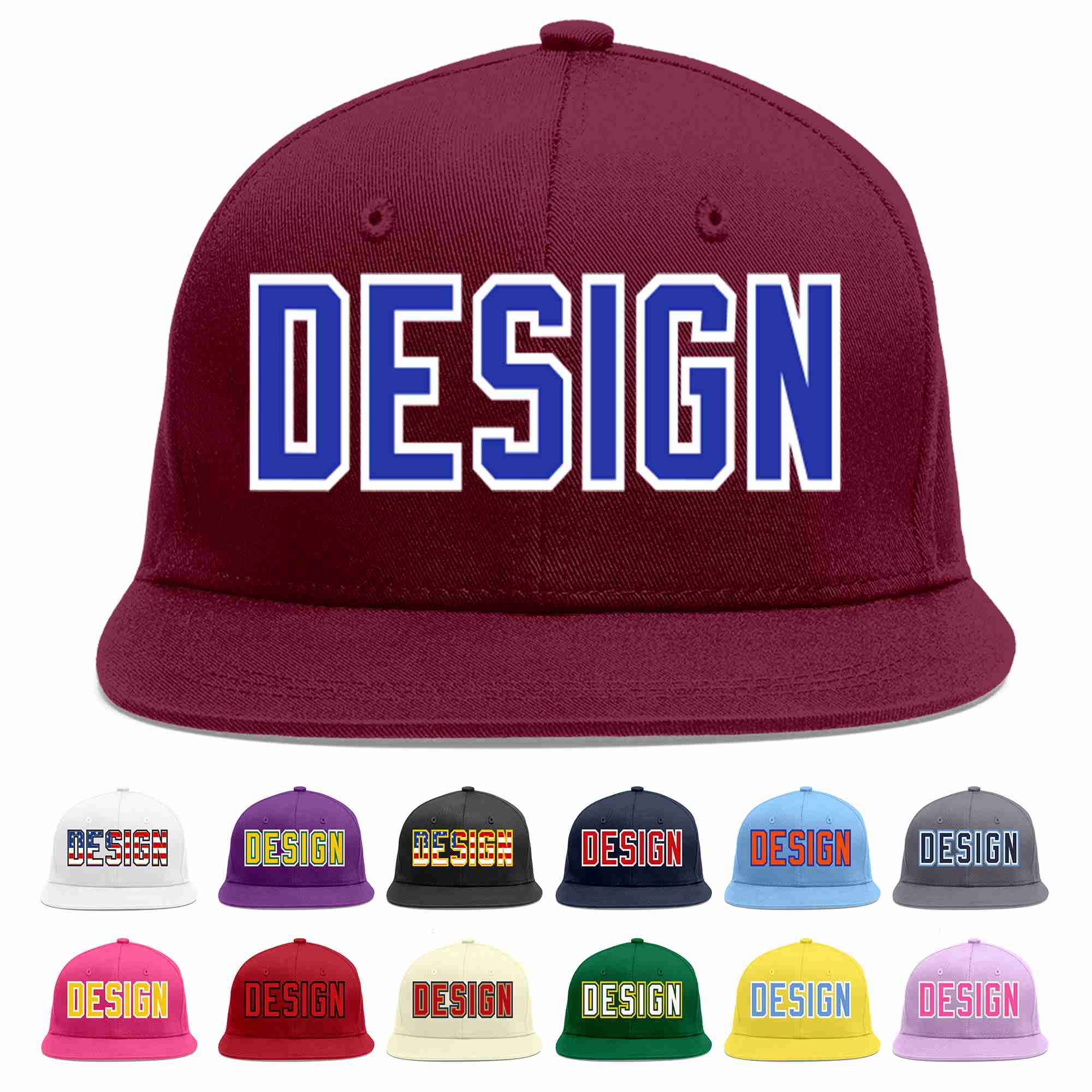 Custom Crimson Royal-White Flat Eaves Sport Baseball Cap Design for Men/Women/Youth