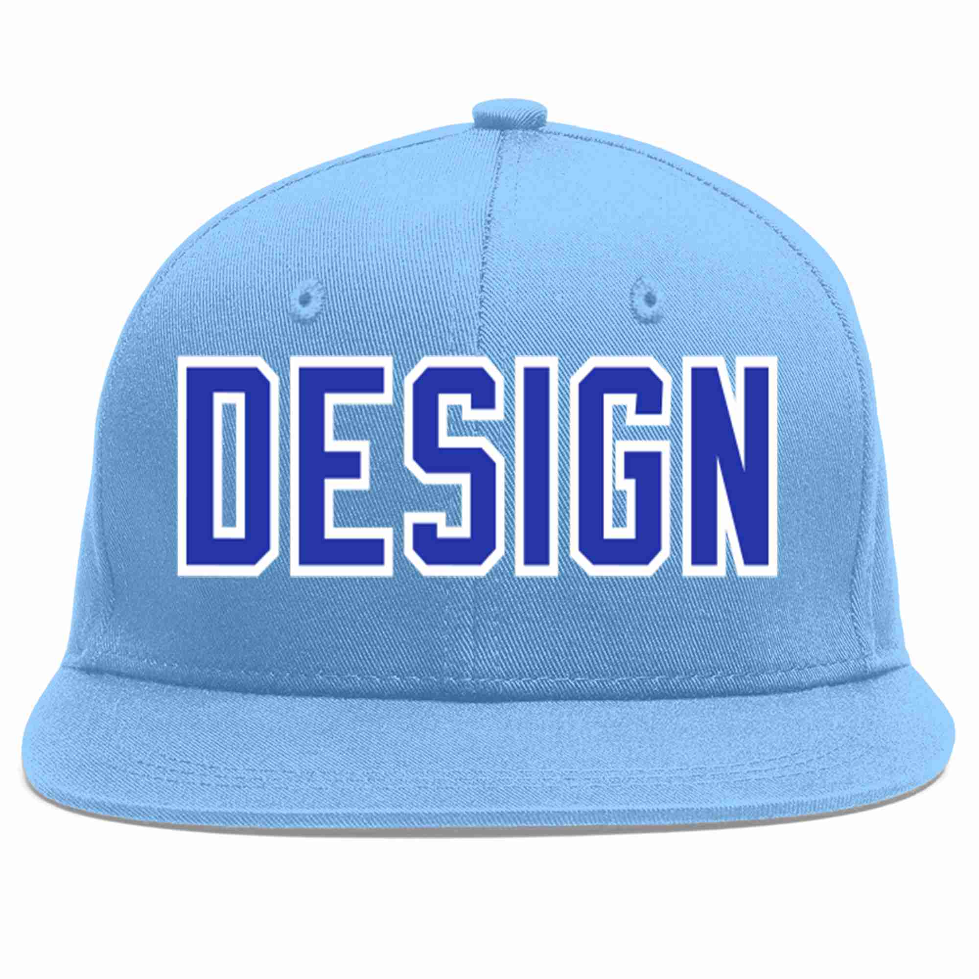 Conception personnalisée de casquette de baseball de sport à avant-toit plat bleu clair royal-blanc pour hommes/femmes/jeunes