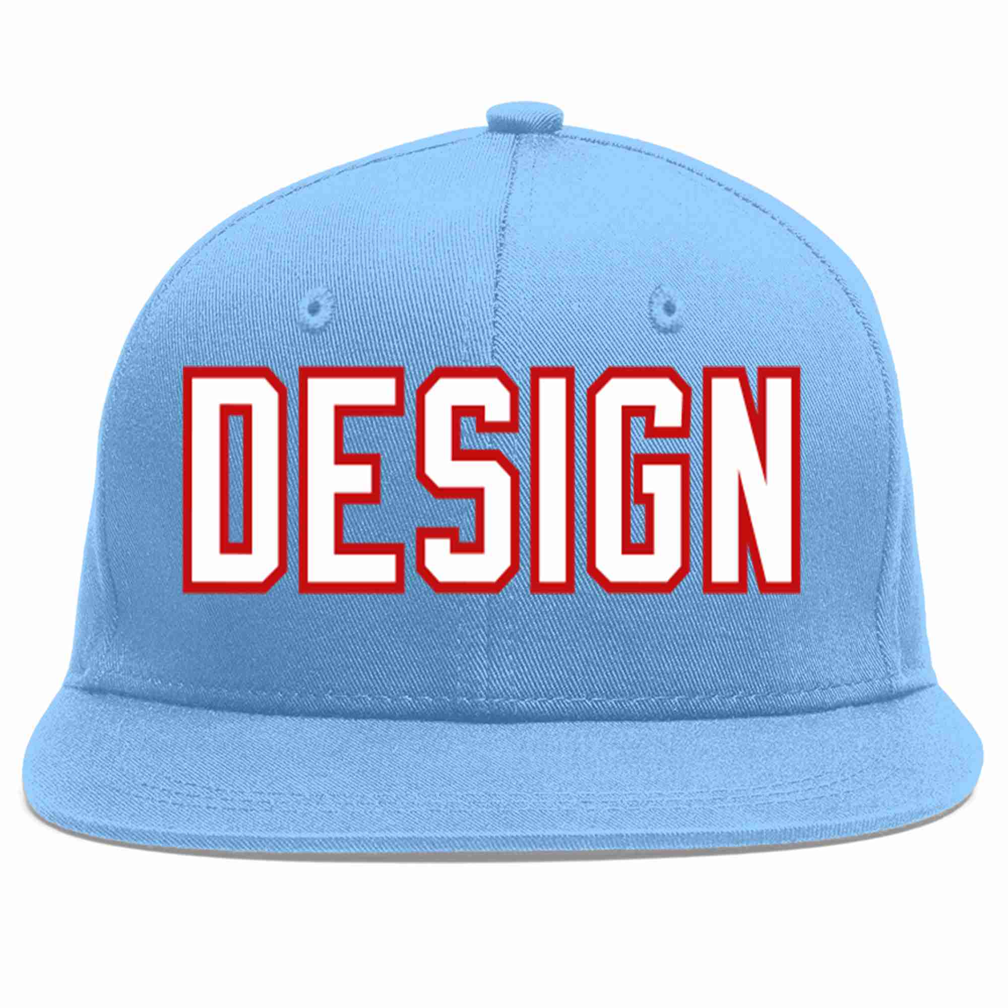 Conception personnalisée de casquette de baseball de sport à avant-toit plat bleu clair blanc-rouge pour hommes/femmes/jeunes