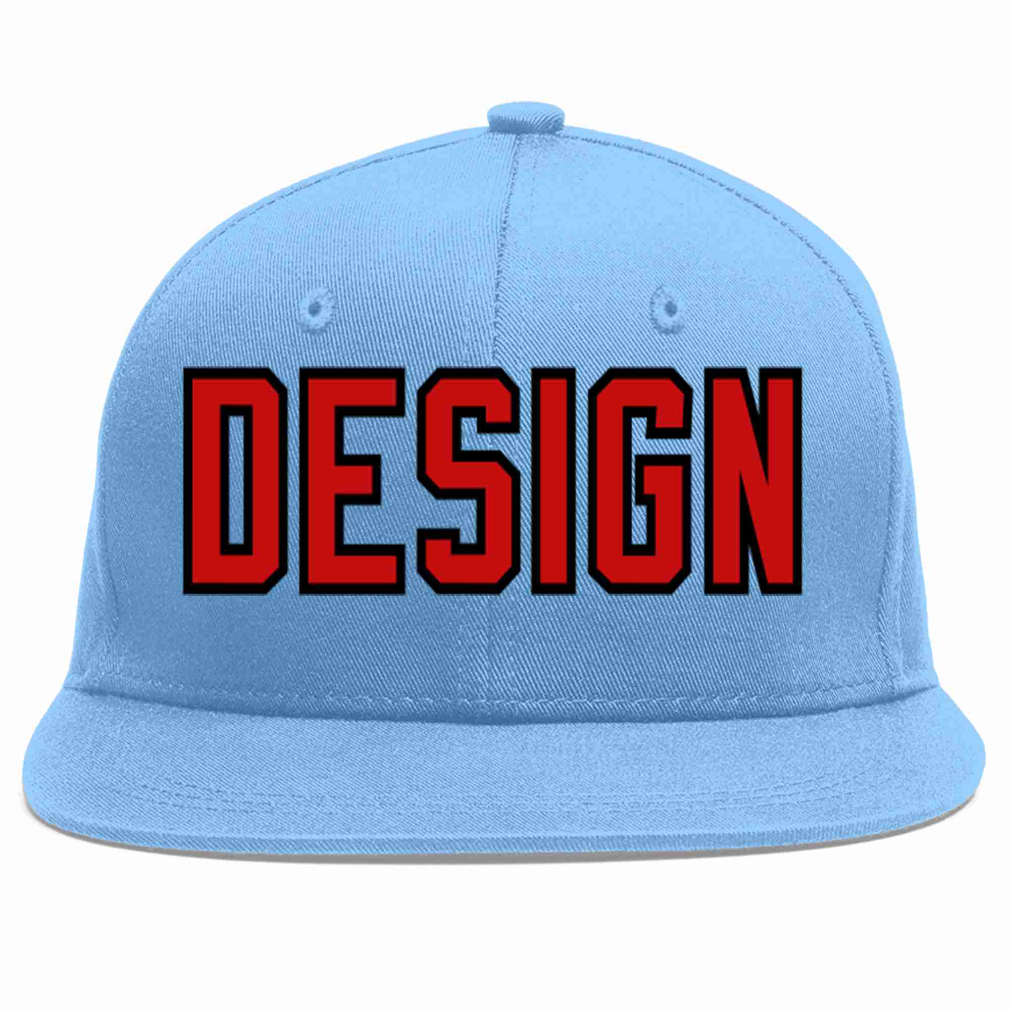 Custom Light Blue Red-Black Flat Eaves Sport Baseball Cap Design for Men/Women/Youth