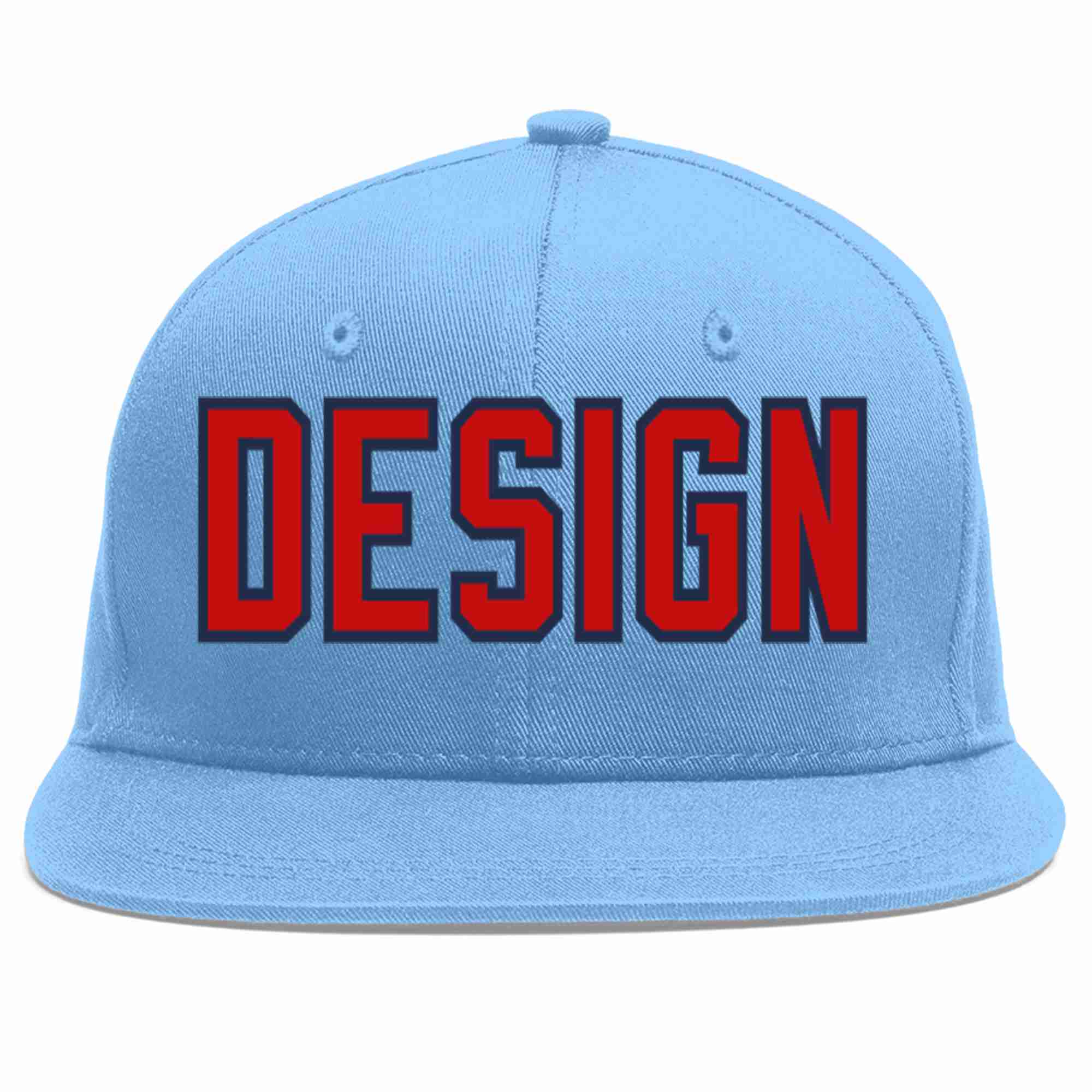 Custom Light Blue Red-Navy Flat Eaves Sport Baseball Cap Design for Men/Women/Youth