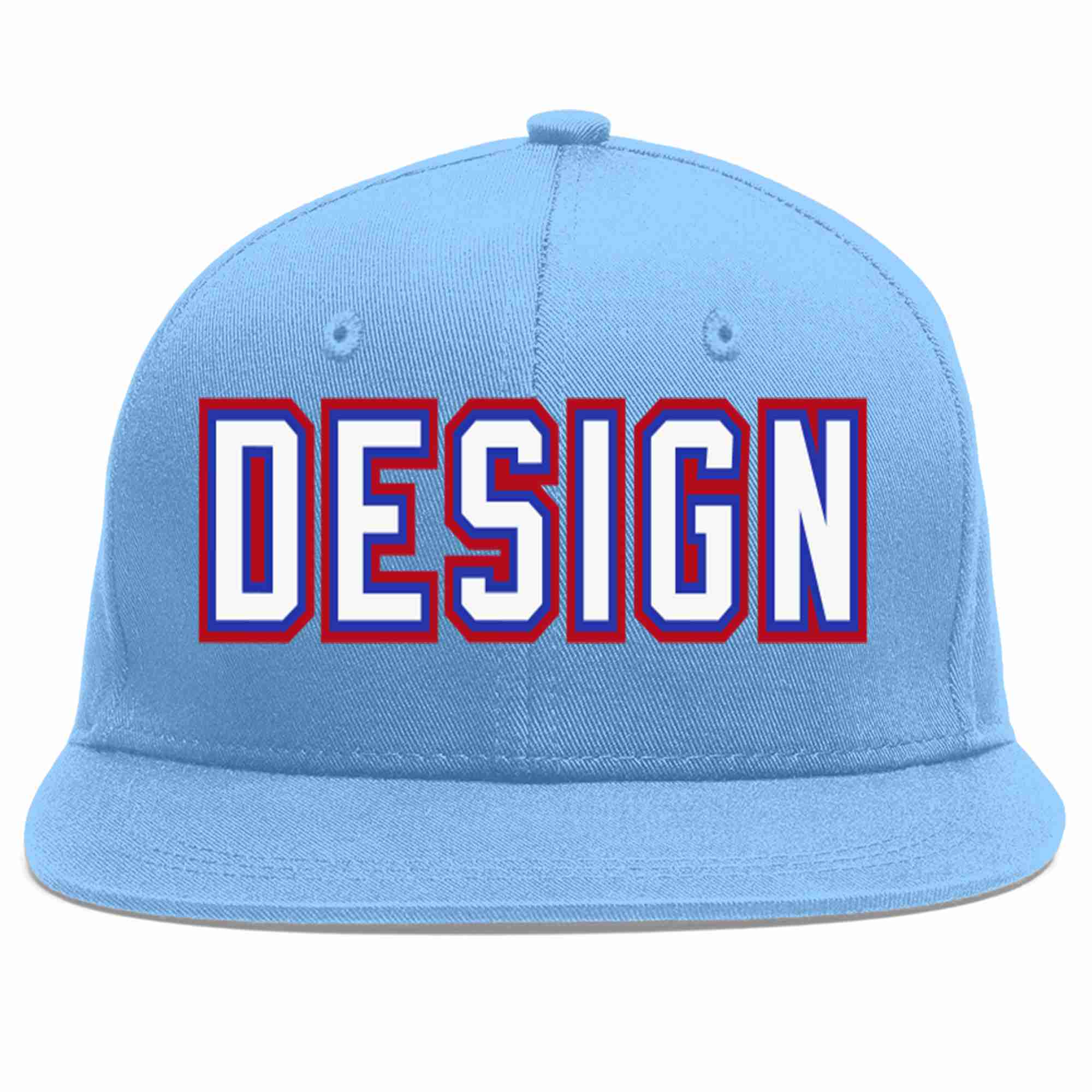 Custom Light Blue White-Royal Flat Eaves Sport Baseball Cap Design for Men/Women/Youth