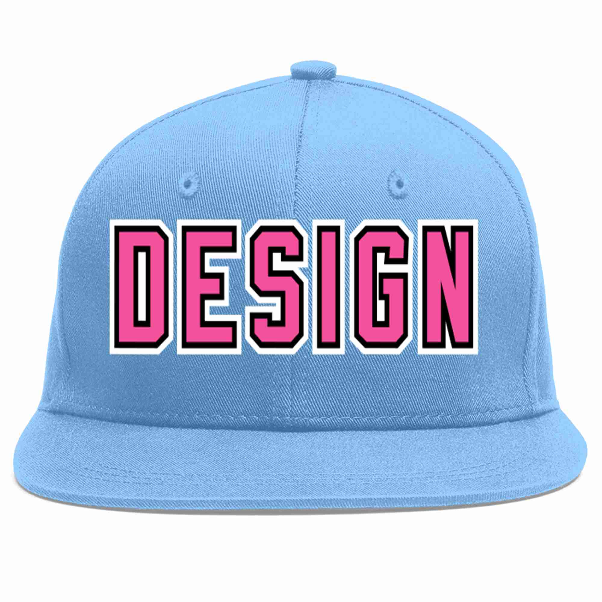 Custom Light Blue Pink-Black Flat Eaves Sport Baseball Cap Design for Men/Women/Youth