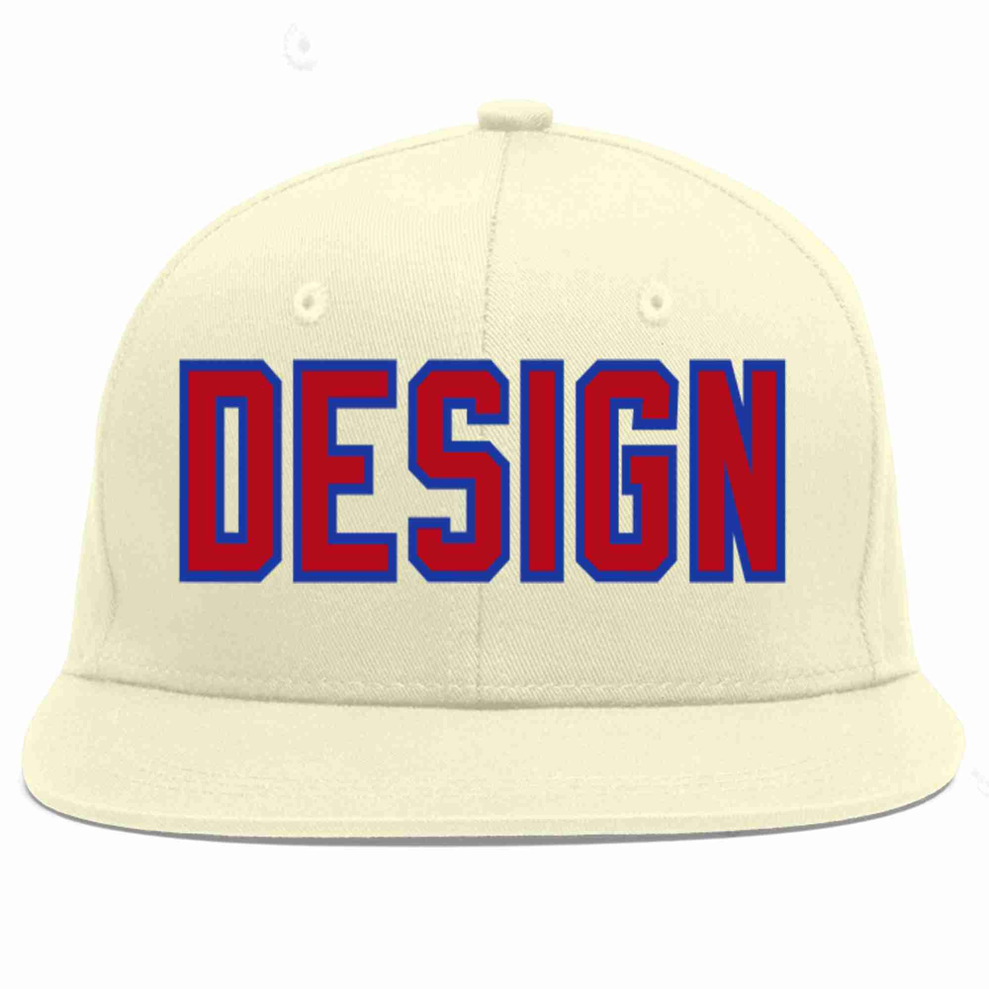 Custom Cream Red-Royal Flat Eaves Sport Baseball Cap Design for Men/Women/Youth