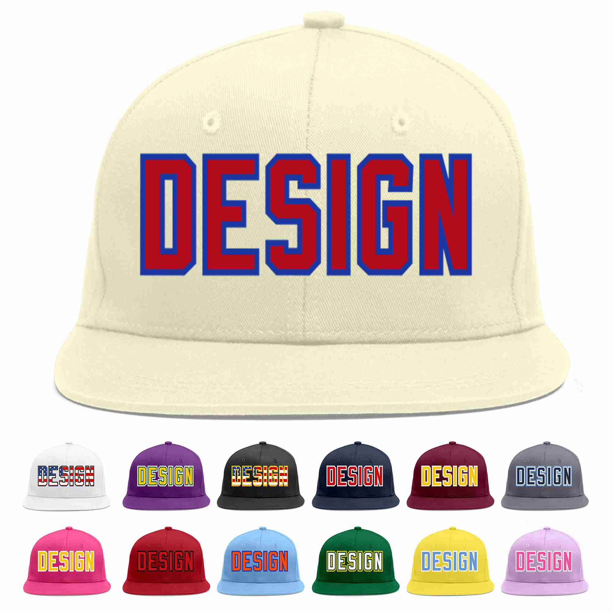 Custom Cream Red-Royal Flat Eaves Sport Baseball Cap Design for Men/Women/Youth