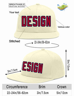 Custom Cream Red-Navy Flat Eaves Sport Baseball Cap Design for Men/Women/Youth